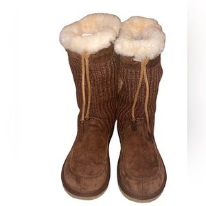 UGG Suburb Chocolate Brown Suede Leather Shearling Crochet Boots Woman's Size 8